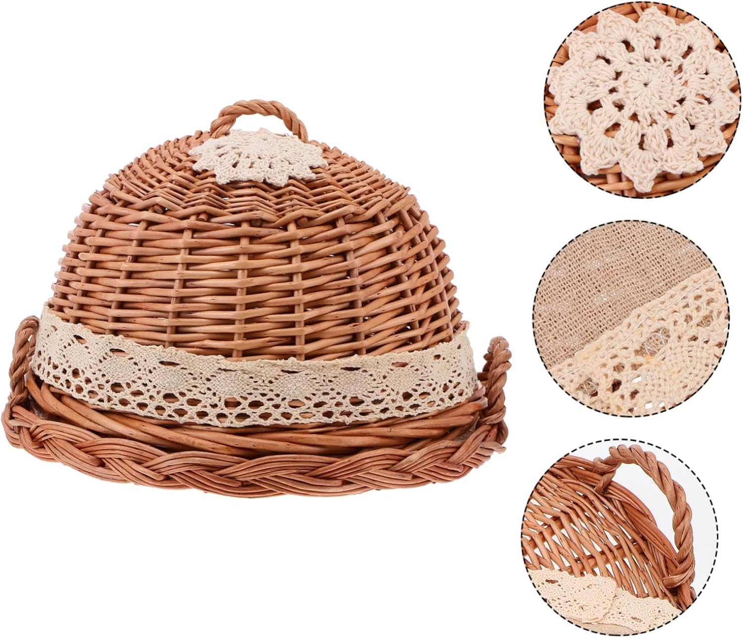 1set Round Willow Rattan Woven Food Tray Cover Stylish Kitchen Accessory for Picnics Bbqs and Parties and Fruit and Bread Container