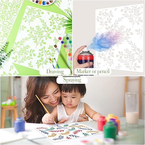 Miniatura 5 de 6 plantillas grandes de hojas de flores para pintar florecer, pintura de pared, plantilla de primavera de 12 x 16 pulgadas, plantilla de pared