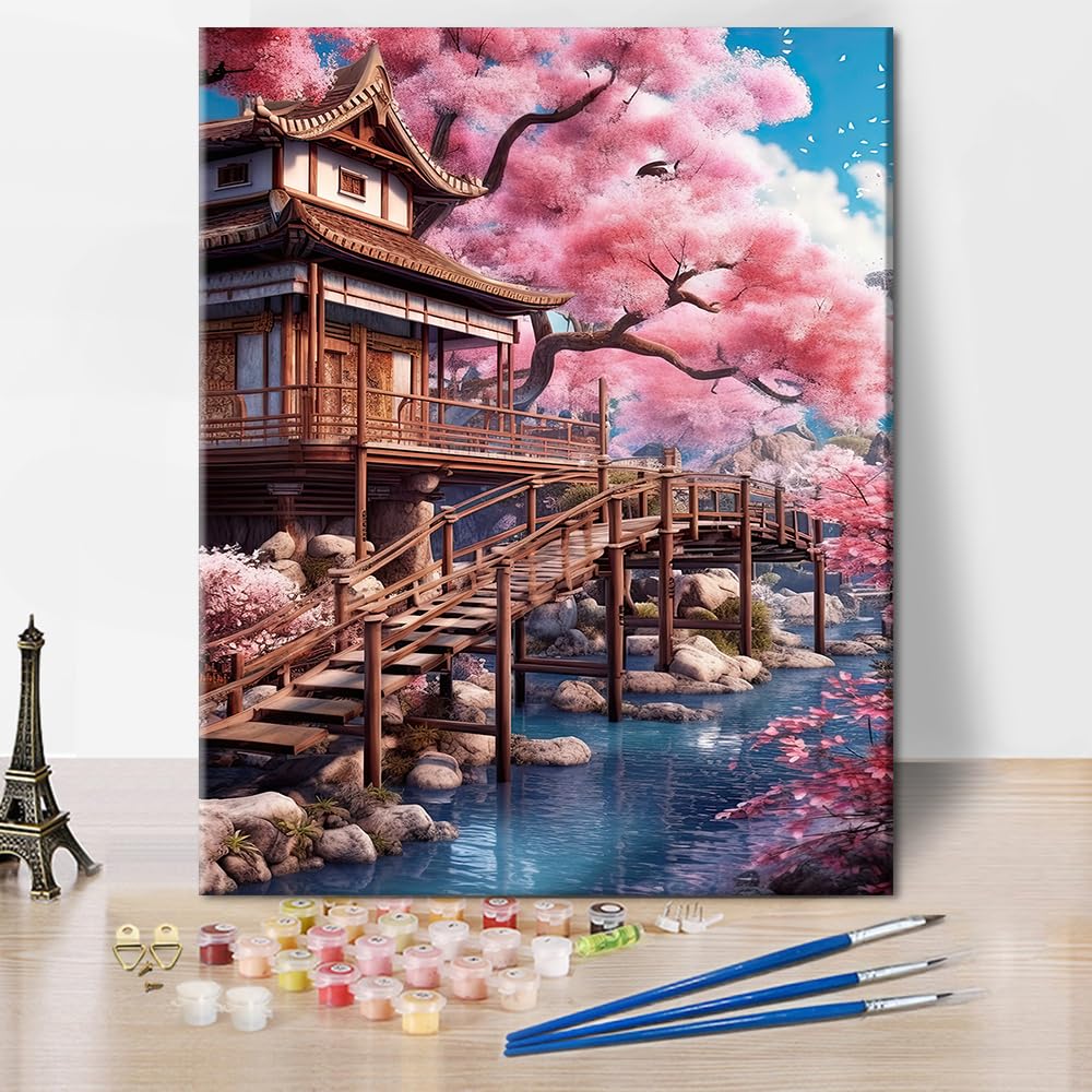 TISHIRON Kit de peinture par numéros pour adultes - Peinture acrylique avec pinceaux - Motif fleurs sauvages - 40,6 x 50,8 cm - Couleur par numéros - Sans cadre