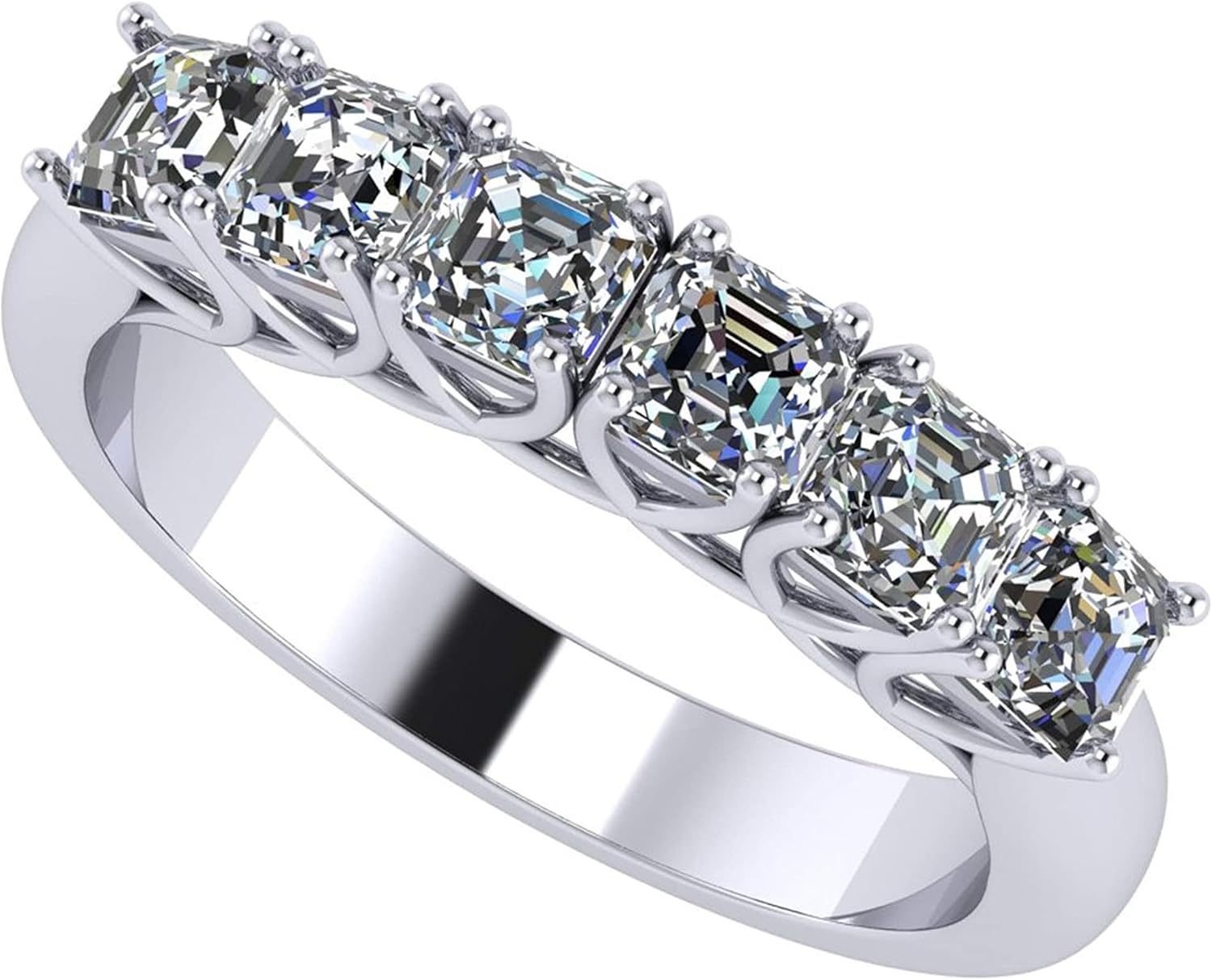 NANA Jewels Asscher Cut Simulated Diamond Ring 1.00ctw 6 Stone Wedding Band, Sterling Silver, 10K or 14K Gold