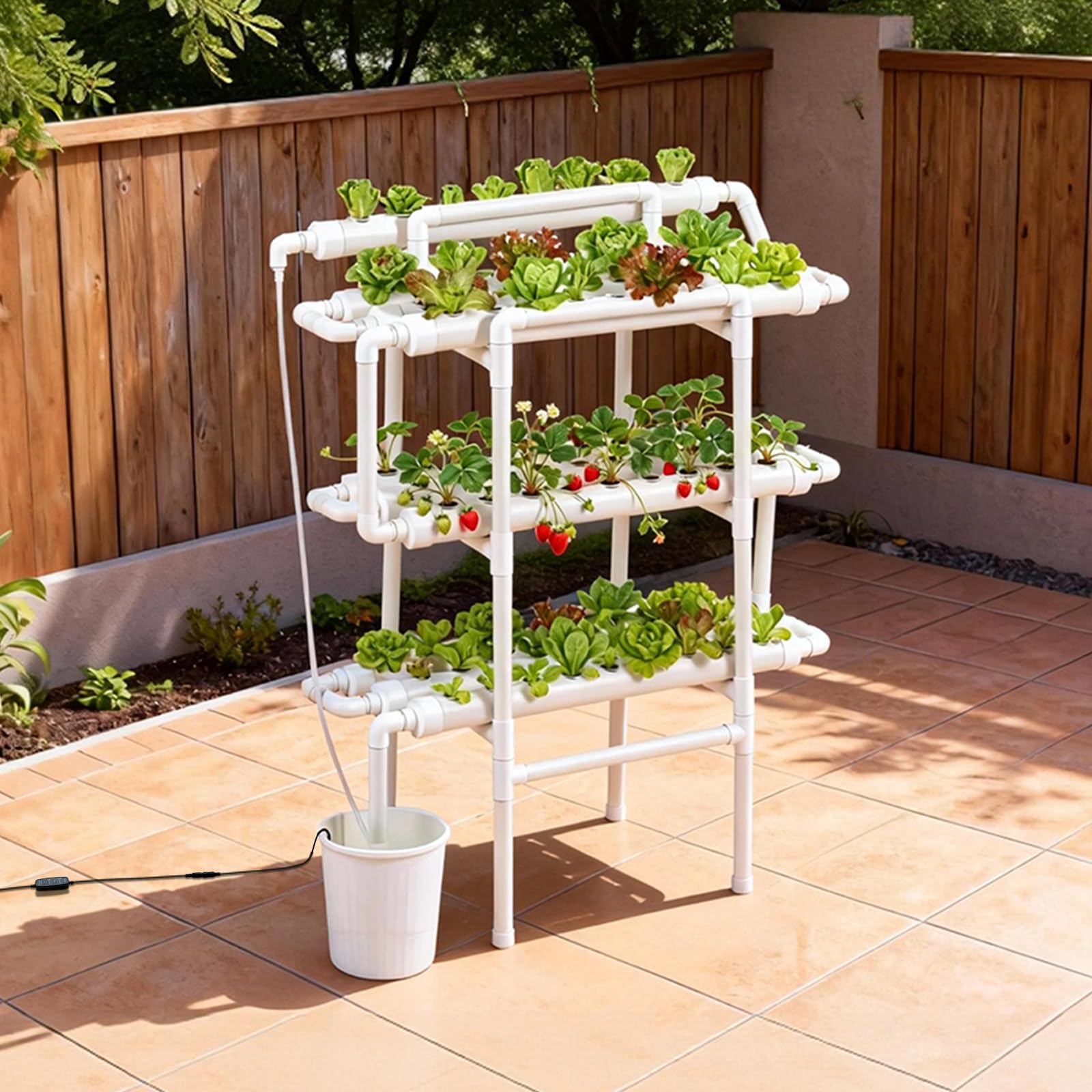 VEVOR Juego de Sistema de Cultivo Hidropónico 3 Niveles y 90 Sitios, con Riego Programado, Tuberías Que Bloquean Luz y Sol, Kit de Cultivo para Hortalizas, Frutas, Hierbas sin Tierra en Interiores