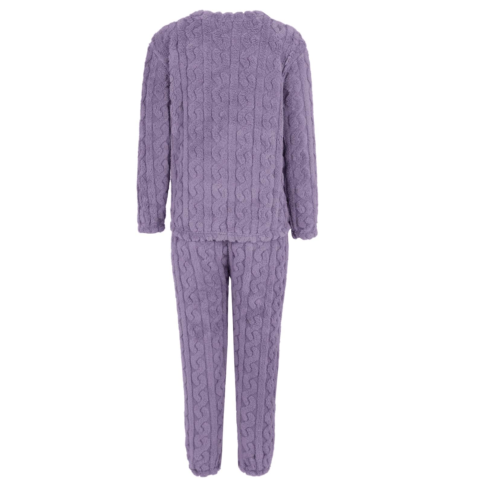 Pigiama lungo da donna, in flanella, per l'inverno, in due pezzi, a maniche lunghe, in peluche, per la casa, per ogni notte