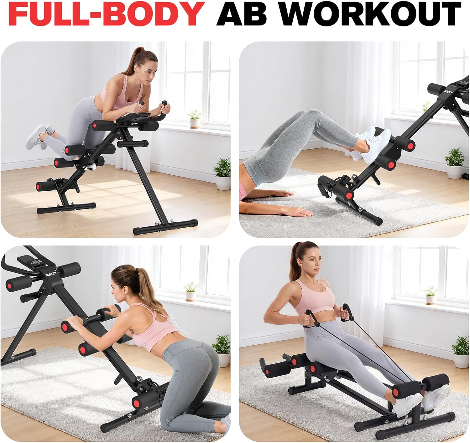 deracy ab workout machine adjustable ab trainer abdominal trainer for home gym foldable ab crunch machine for core 440 lbs black - red