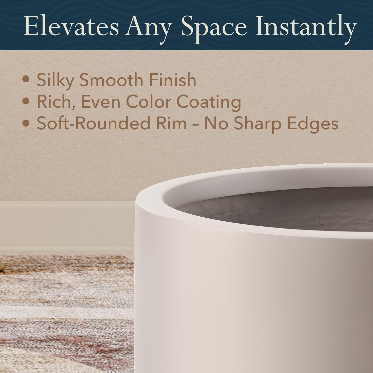 Premium 12" H x 12" D Arco Fiberstone Round Planter with Drainage Hole, Weather Resistant, Included Coco Mat (Taupe, 12" Pot Opening)