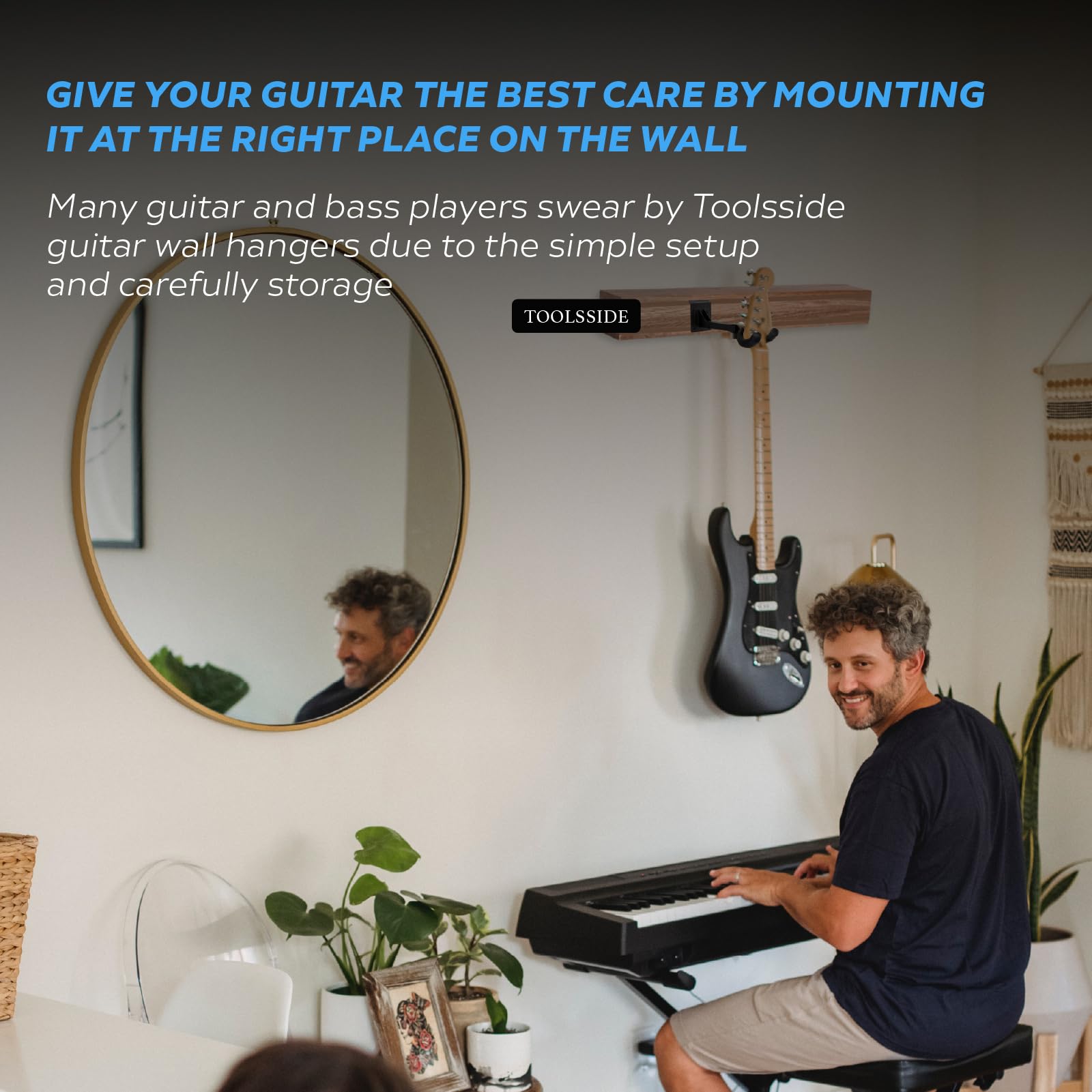 TOOLSSIDE 5 ganchos de pared para guitarra, soporte de pared 180, ganchos de guitarra para pared ajustables con adaptador de listones, soporte de pared para guitarra eléctrica acústica y bajo