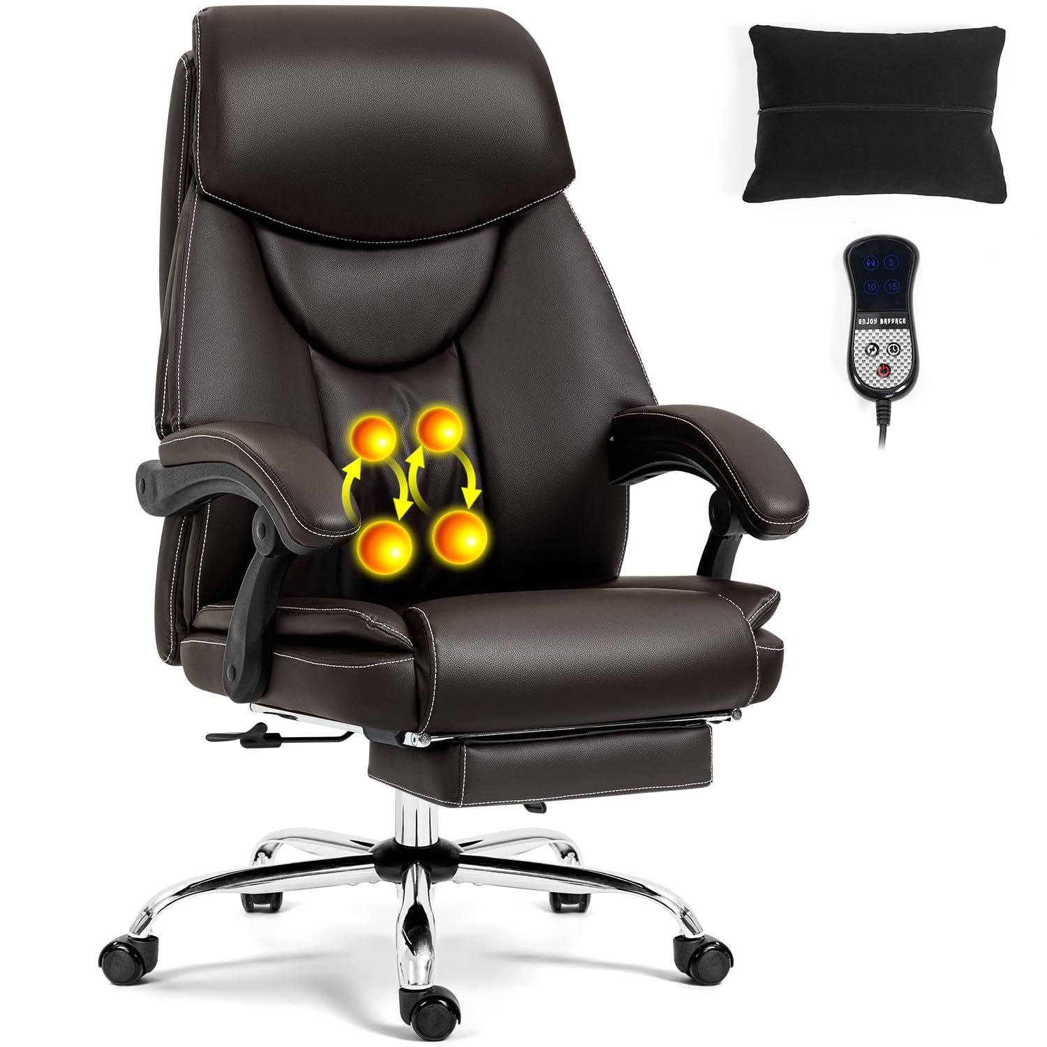 ECOTOUGE Kneading Massage Office Chair with Footrest, Big and Tall  Ergonomic PC Home Desk Chair, PU Leather High Back Reclining Executive Chair