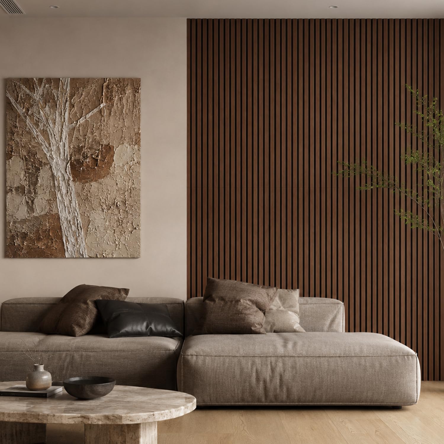 Panel akustyczny 240 x 60 cm, orzech włoski, wygląd drewna, 3