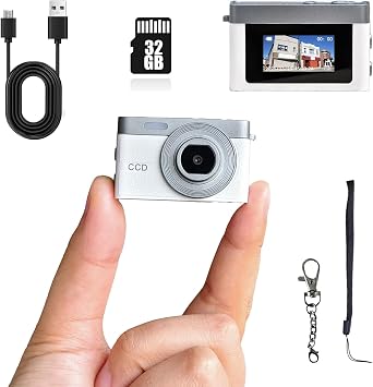 Small Digital Camera, Mini Digital Camera, 1080P, 0.96-inch Screen, 0.6 oz 16 g, Easy to Carry, Key Holder Set, Beginners, Includes 32 GB Card, Type-C Rechargeable, Japanese Instruction Manual White