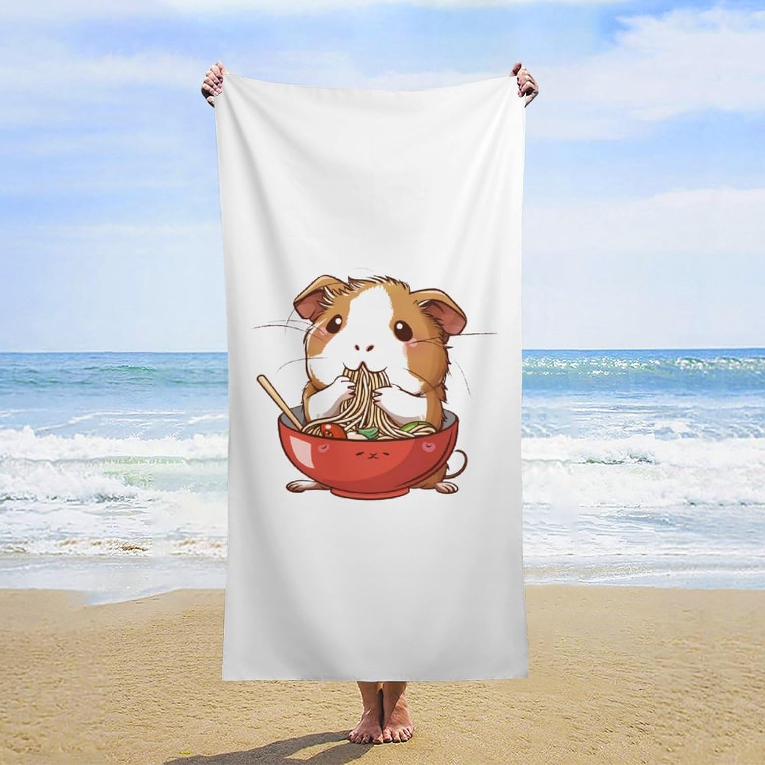 Guinea Pig Ramen Japanese Noodles Bath Towel Beach Towels Quick Dry Oversized Bath Blanket Highly Absorbent Towel for Women Men 160x80cm