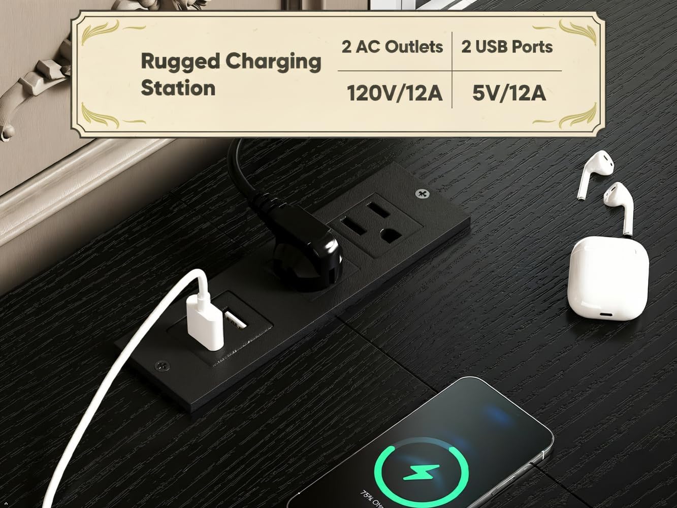 63" W TV Stand for 65 75 Inch TV with Lights & Power Outlets,8 Fabric Dresser for Bedroomwith 3 Wooden Storage Shelves,TV Stands As Entertainment Center for Dorm,Hallway,Charcoal Black