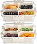 Snackle Box Container with Lid & Handle, Airtight Divided Snack Organizer, Portable Charcuterie Board for Travel, Road Trips, Picnic, Fruits, Veggies, Candy & Nuts