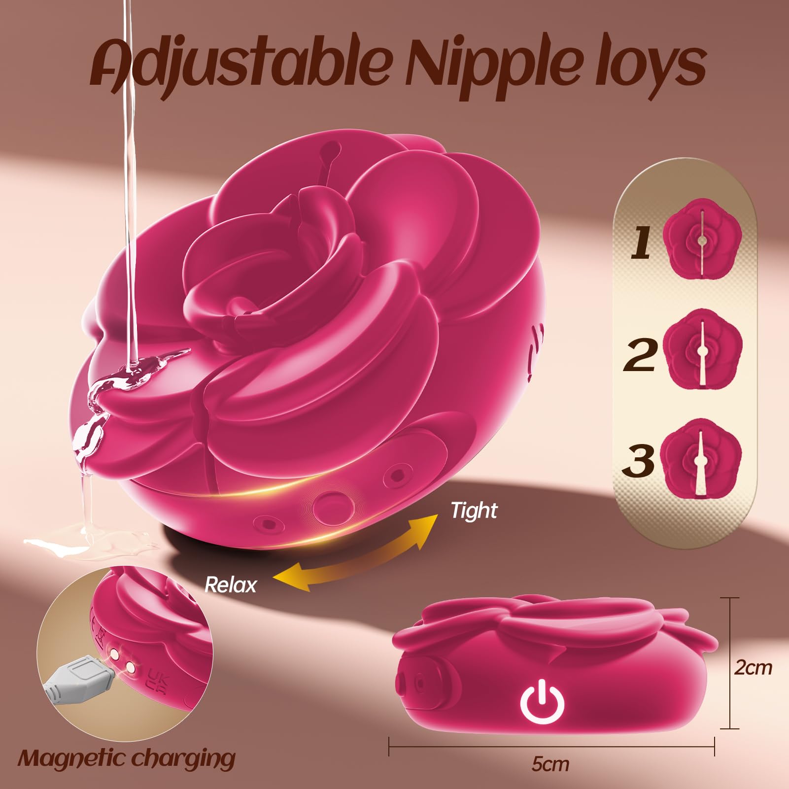 foshjay Nipple Toys Rose Toy - Nipple Clamps BDSM Toys with 9 Vibrating Modes Female Sex Toys 1 Pair Adult Toys for Women Silicone Nipple Vibrator Adjustable Couples Sex Toy: Pink