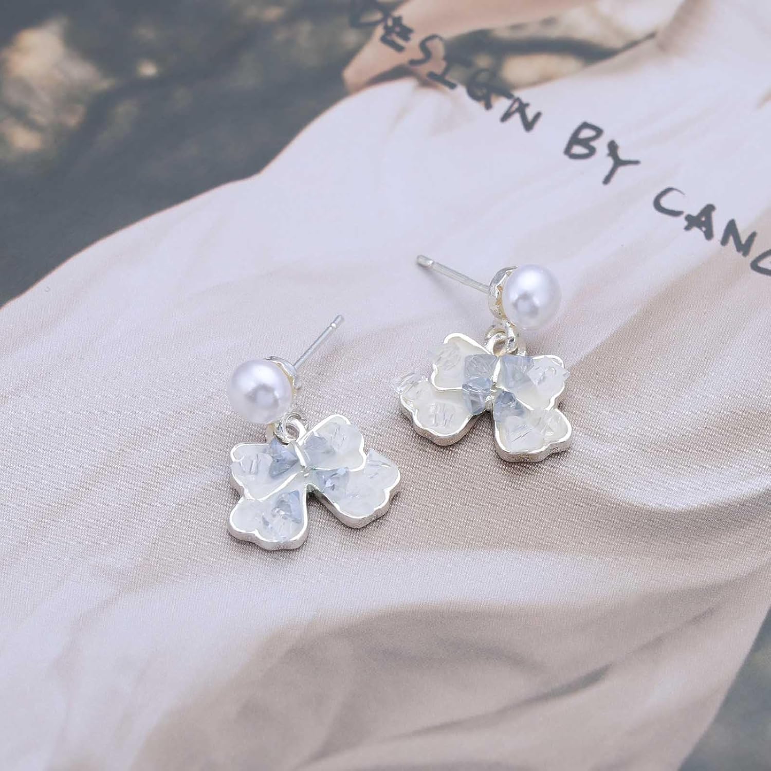 Bohemian Crystal Bow Drop Earrings Silver Pearl Bow Tie Earrings Blue Cz Bow Dangle Earrings Small Round Pearl Stud Earrings Jewelry for Women - Image 6
