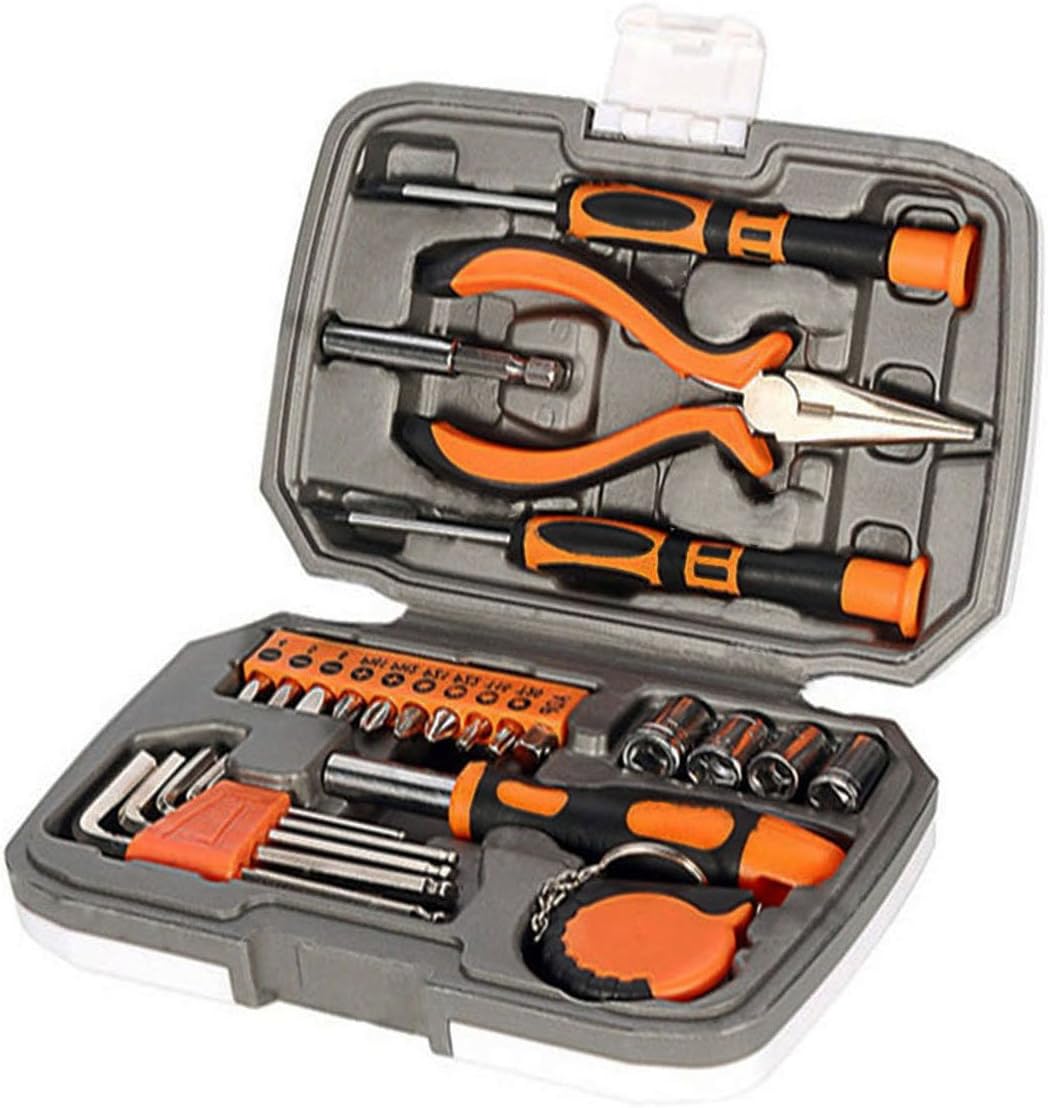Langger Orange 25-Piece home Tool Set, General Household Hand Tool Kit with Screwdriver and Most Useful Starter Toolkits, DIY accessories - with Plastic Toolbox Storage Case