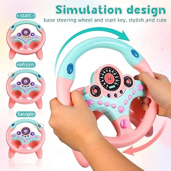 Homoyoyo Kids Steering Wheel Toy with Lights and Sound Simulated Driving Pretend Play Steering Wheel for Toddlers 10.62X9.84X3.74In