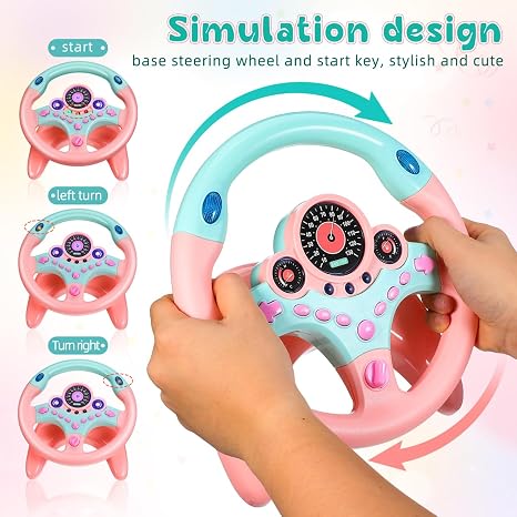 Homoyoyo Kids Steering Wheel Toy with Lights and Sound Simulated Driving Pretend Play Steering Wheel for Toddlers 10.62X9.84X3.74In