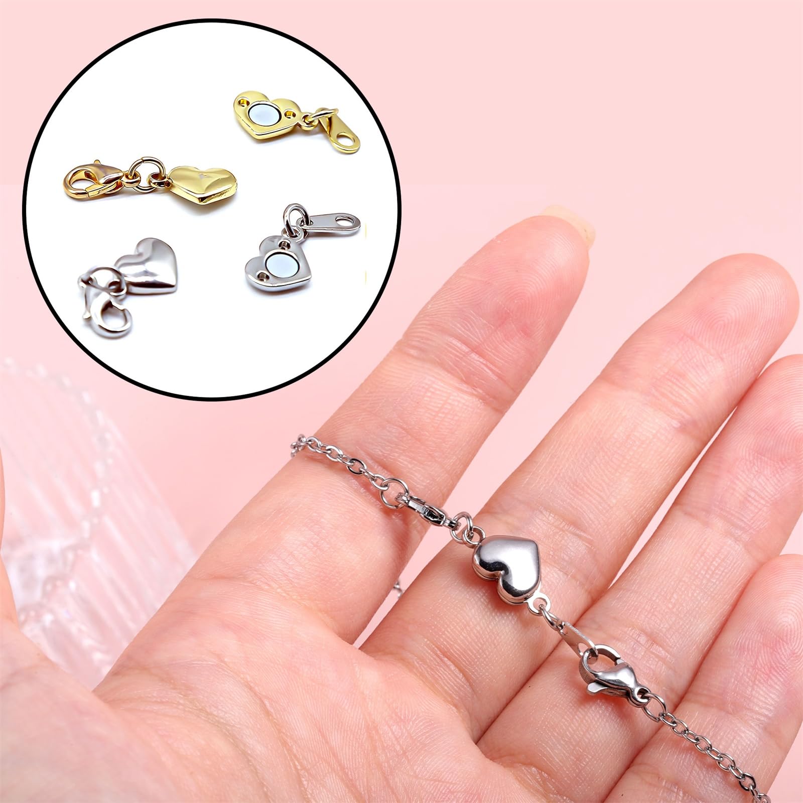 Armband Verschluss Magnetische Kettenverschluss, 8 Stück Gold Silber Herz Magnetische Verschlüsse für Armbänder Fußkettchen Ketten Verschlüsse zum Basteln Schmuck verschluss herstellungszubehör