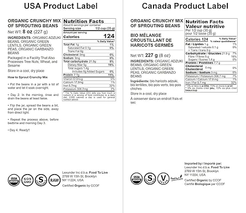 Miniatura 2 de Food to Live Mezcla orgánica crujiente de granos germinantes, 8 onzas sin OMG, Kosher, no irradiados, veganos, crudos, secos, a granel, guisantes