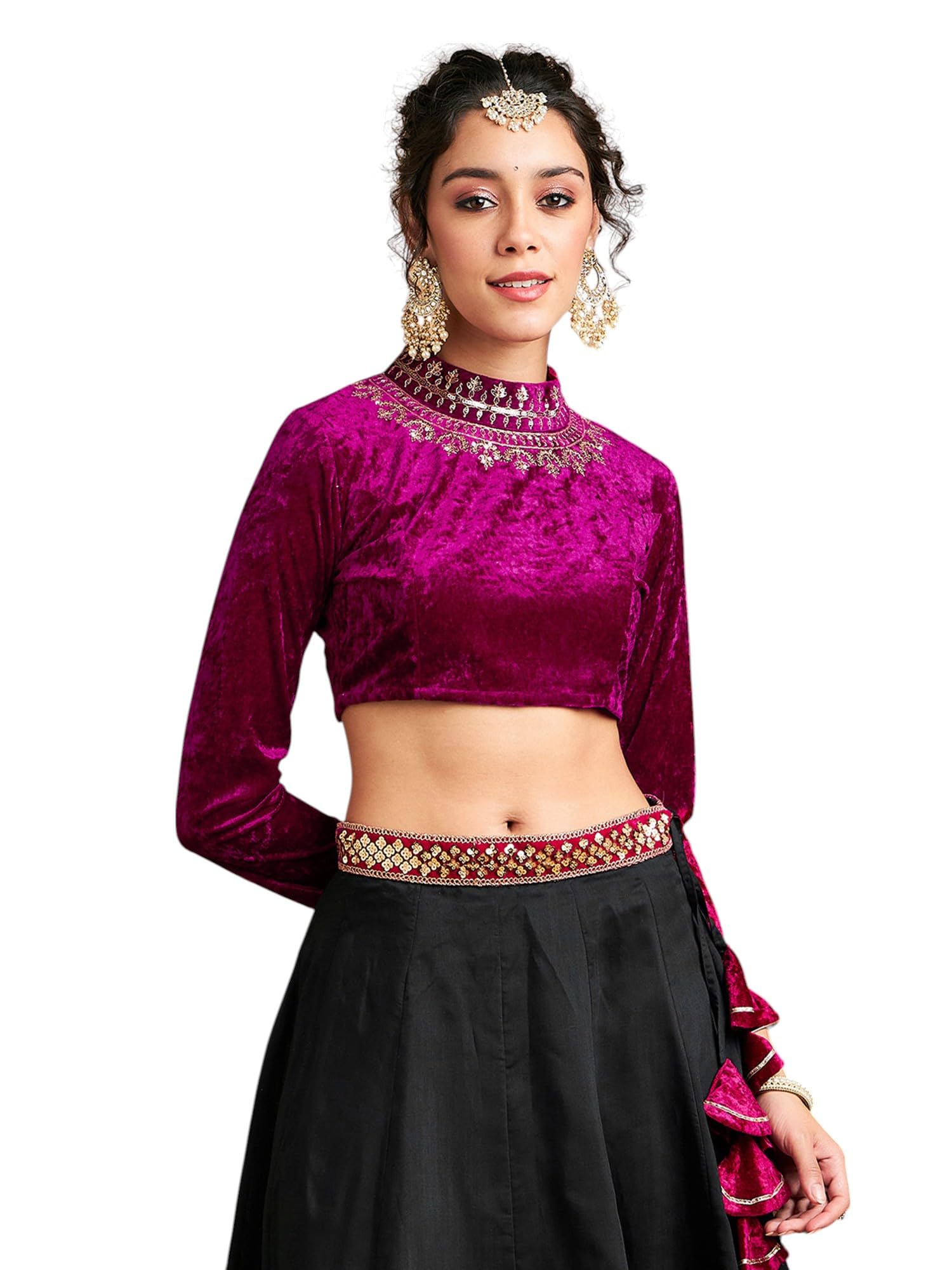 Buy Shae by SASSAFRAS Fuchsia Velvet Embroidered Crop Top at Amazon.in