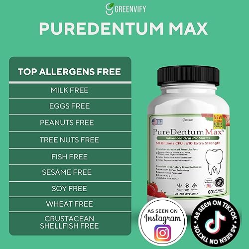 Miniatura 5 de PureDentum para la salud de las encías y los dientes y el aliento fresco, 40 mil millones de UFC Probióticos orales avanzados para el mal aliento