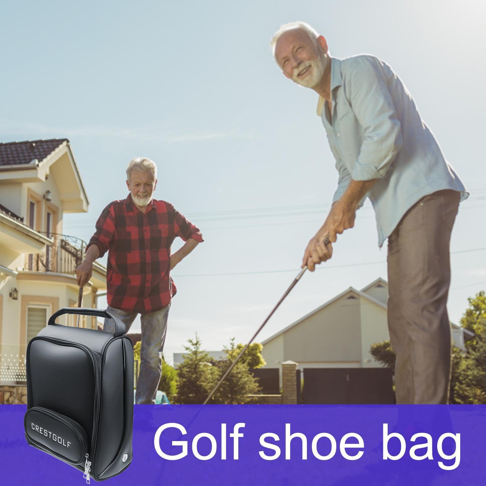 Golfschuhtasche, wasserdichte PU-Schuhbehälter, Reißverschluss-Golfschuh-Tragetaschen, staubdichte Aufbewahrungstasche, gepolsterte Golfschuh-Tragetaschen, 10 l Herren-Golfschuhtasche für Golf,