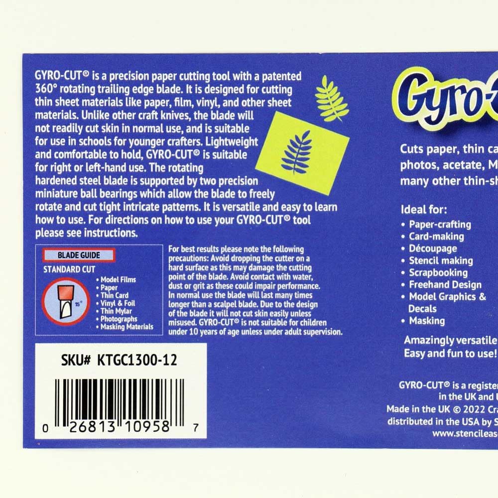 Gyro-Cut Original – Safe & Precise Craft Cutting Tool with 360° Rotating Cutting Nib & Dual Bearings for Paper, Mylar, Vinyl & Mor (Gyro Cut with extra spare nib)