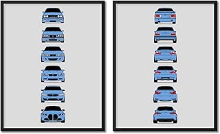BMW M3 Generations (Front AND Rear SET) Inspired Poster Print Wall Art of the History and Evolution of the M3 (BMW Car Models: E30, E36, E46, E92, F80, G80) (Unframed)