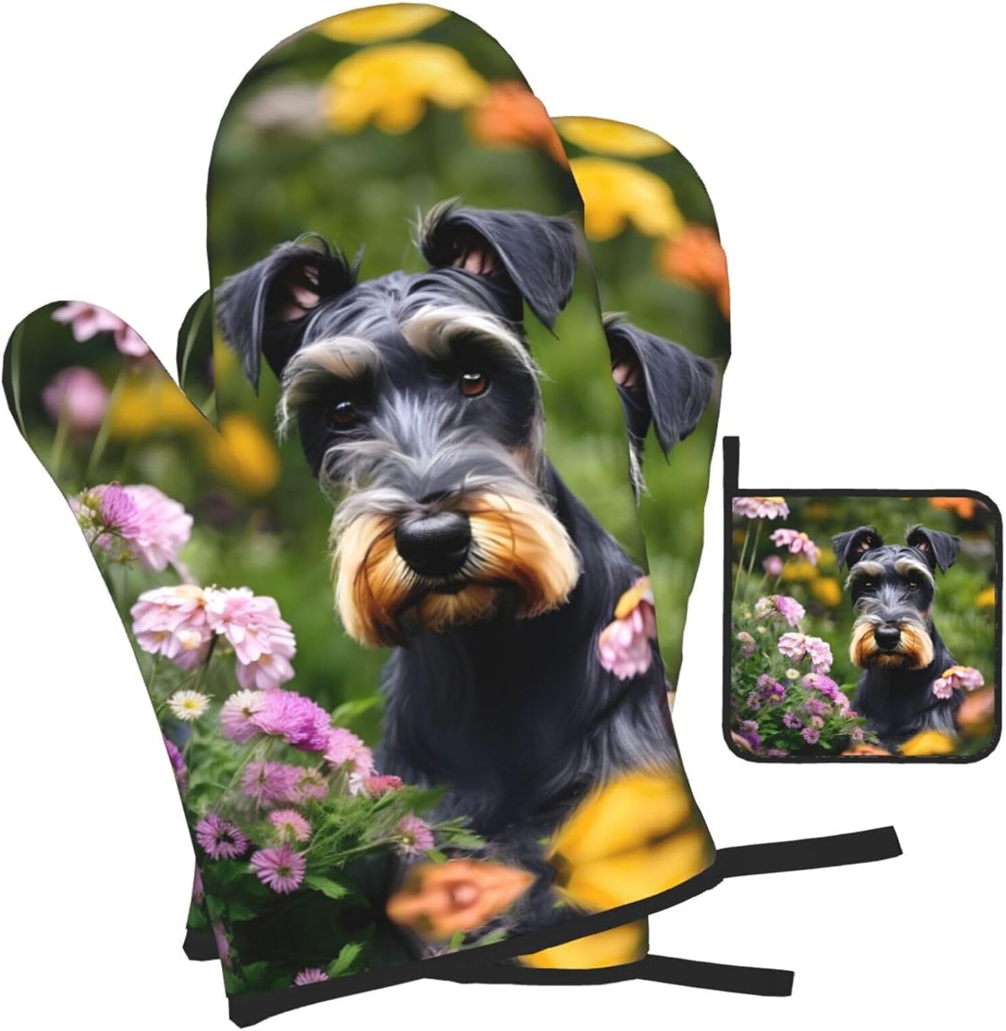 Schnauzer Print Heat Resistant Microwave Gloves, Used for Baking, Cooking, and Fashion Kitchen Essentials