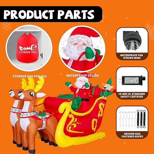 Miniatura 6 de COMIN Decoraciones inflables de Navidad de 7 pies para exteriores, Papá Noel, renos inflables con LED integrados para Navidad, interiores y