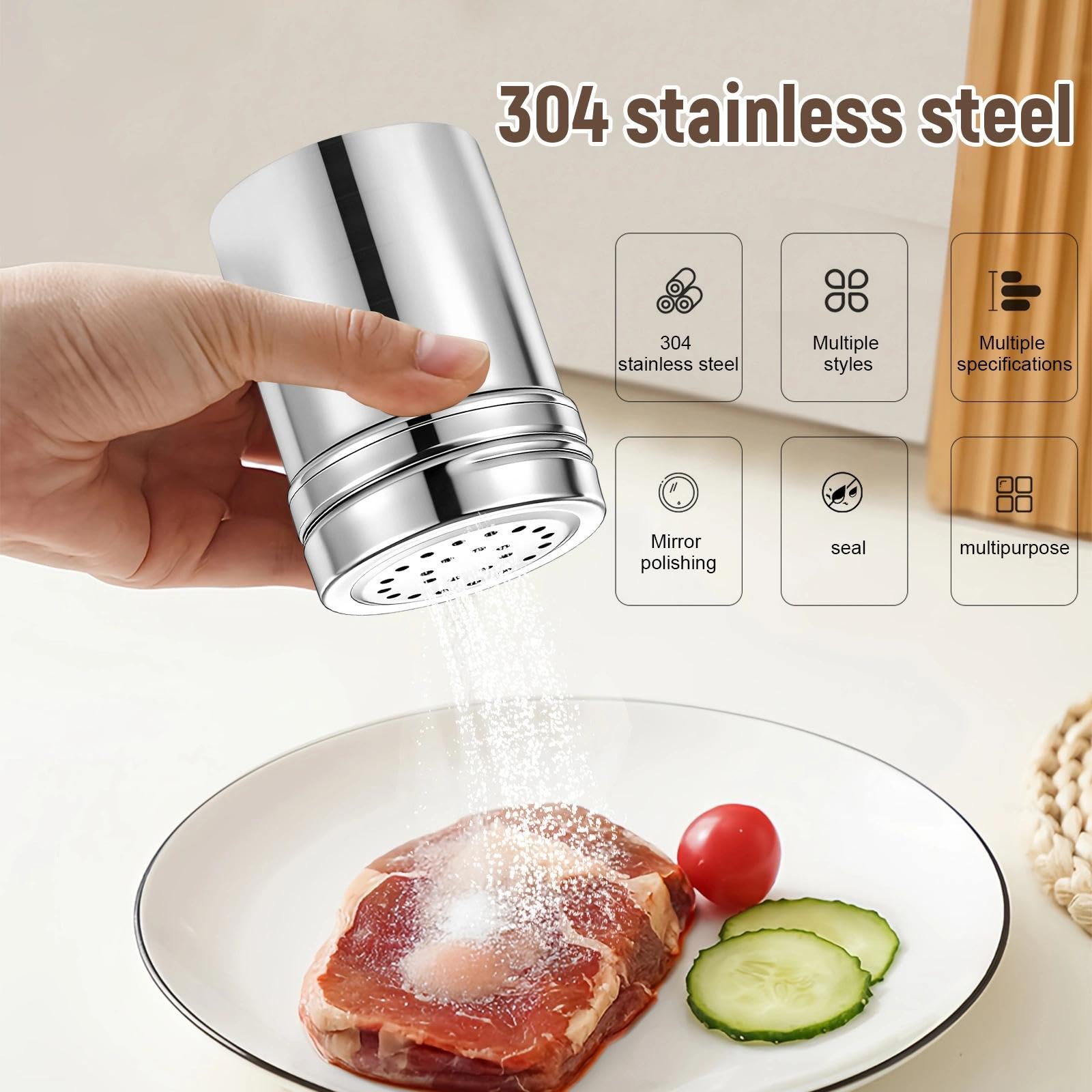 2 Pièces Distributeur D'assaisonnement Polyvalent, Petit Saupoudreuse à Epices, Argent Bouteille D'assaisonnement en Acier Inoxydable, pour Sel, Cannelle, Paprika