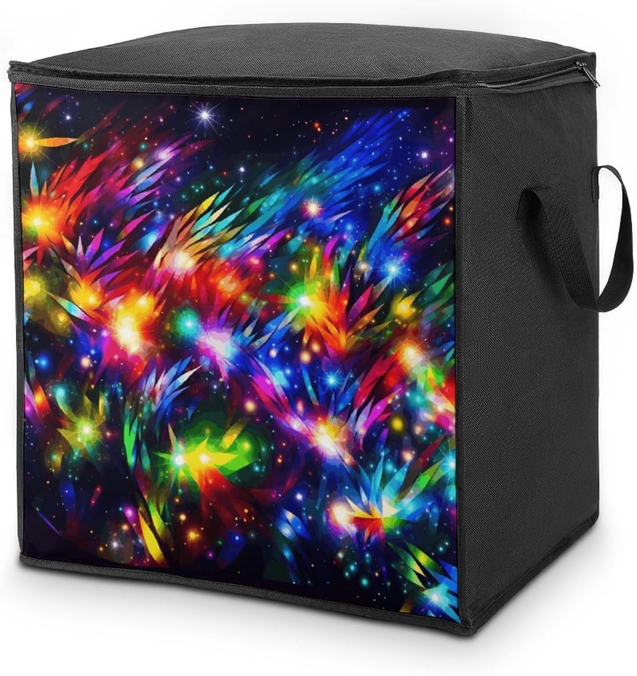 Bright Beautiful Colorful Art Storage Bag with Zippers And Handle Extra Large Bedding Comforter Storage Bag Foldable Blanket Storage Bags Fabric Moving Bags for Closet Organizer (70L)
