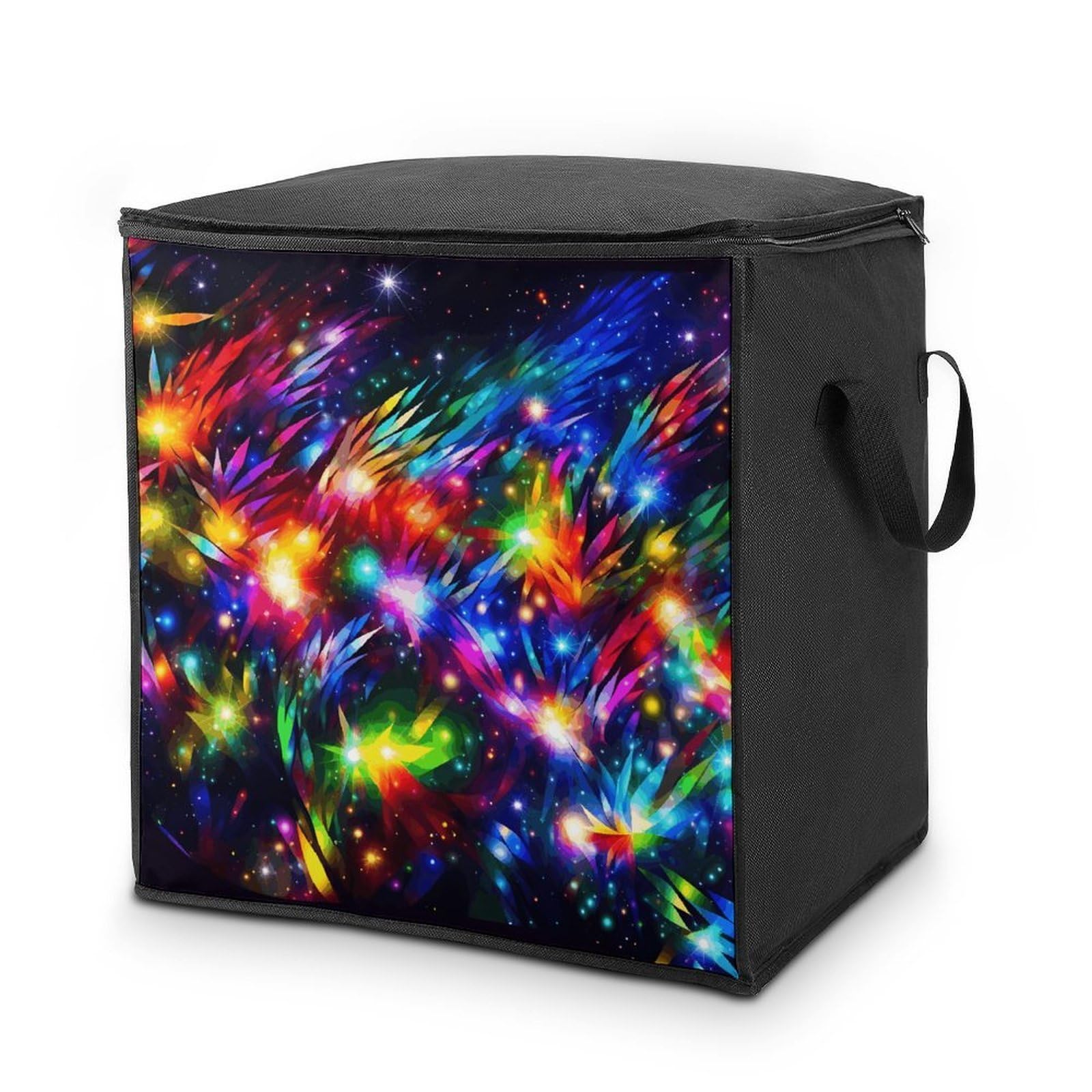 Bright Beautiful Colorful Art Storage Bag with Zippers And Handle Extra Large Bedding Comforter Storage Bag Foldable Blanket Storage Bags Fabric Moving Bags for Closet Organizer (70L)