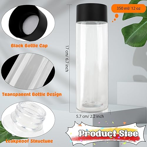 Miniatura 2 de 26 botellas de plástico transparente con tapas negras, 12 oz/ 11.8 fl oz, juego de recipientes de bebida reutilizables para el hogar, oficina,