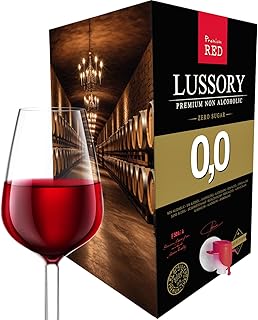 Vin Rouge SANS ALCOOL 0,0 – LUSSORY PREMIUM | Bag-in-Box 10 litres | Équivaut à plus de 13 bouteilles de 750 ml | Format économique avec robinet | SANS sucre, SANS alcool, FAIBLE en calories
