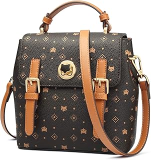 FOXER Small Backpack for Women, PVC Artificial Leather Signature Pattern Ladies Crossbody Bags with 2 Adjustable Shoulder ...