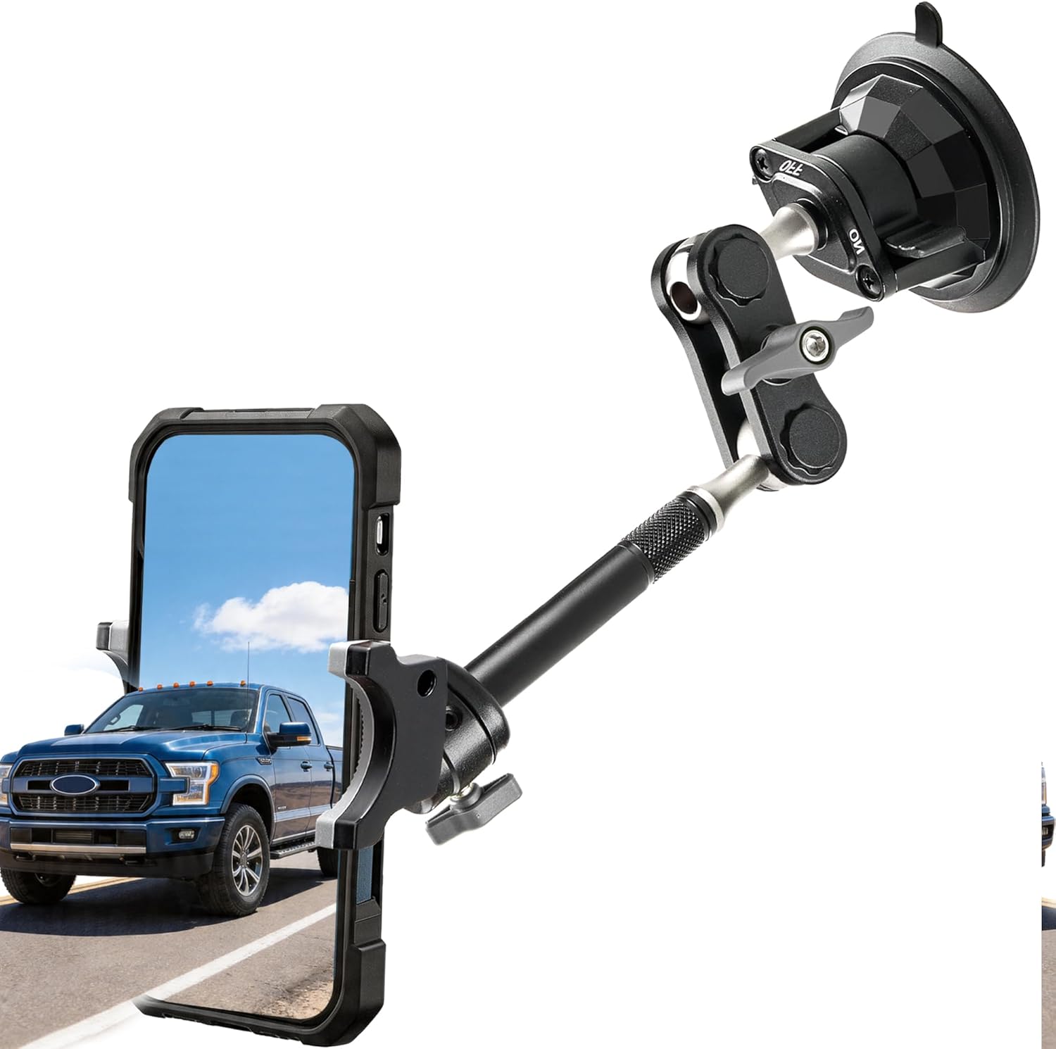 Heavy Duty Phone Mount for Truck, Suction Cup Windshield Car Phone Holder, Ultra-Durable Mteal Car PhoneHolder for F- 150 RAM Silverado Kenworth Peterbilt Freightliner, 360° Anti-Shake Car Phone Mount