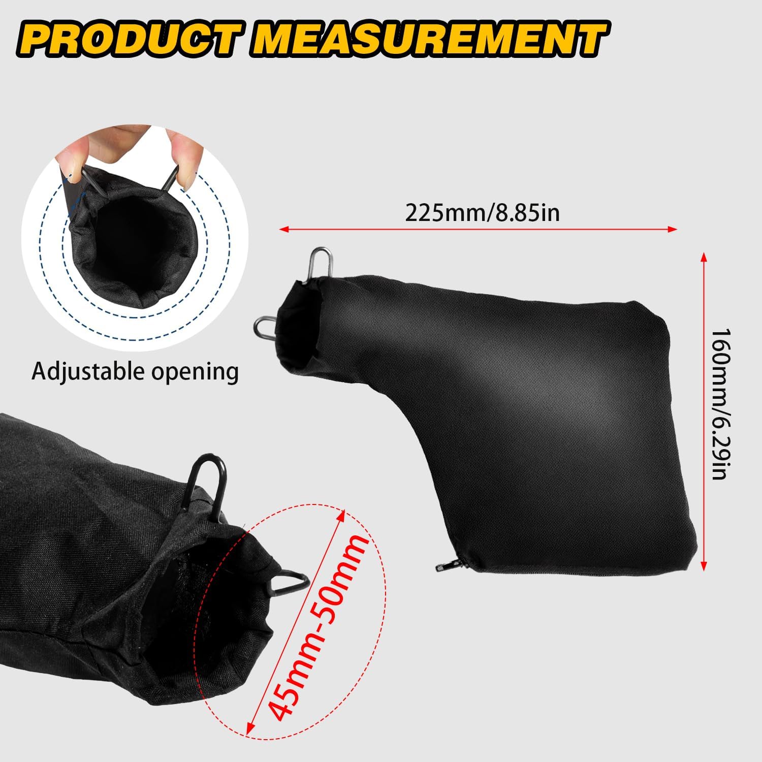 Dust Bag for Miter Saw 255 Model, Adjustable Bracket Size Dust Collector Bags with Zipper, for Diameter of 45mm-50mm