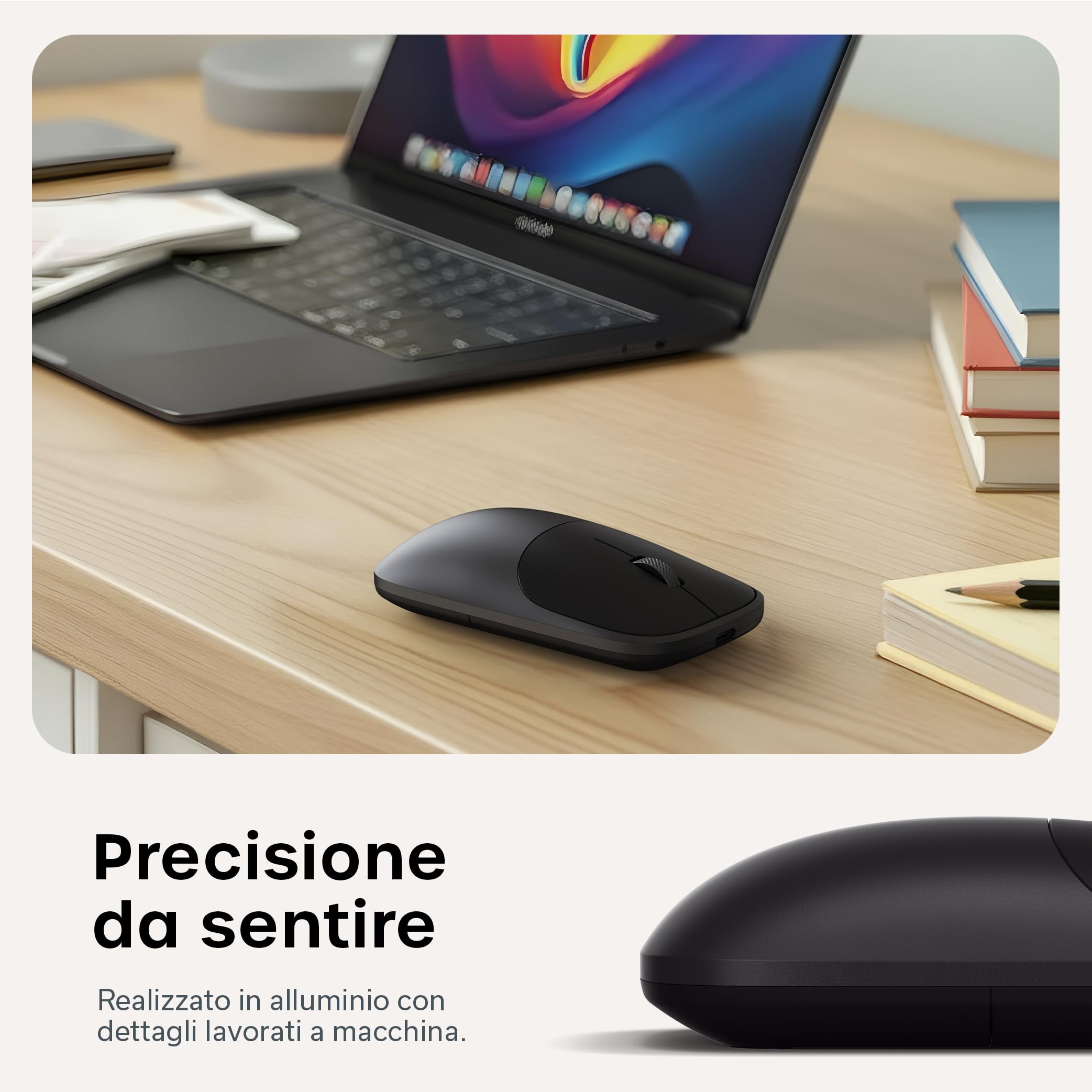 Satechi Mouse Wireless Slim EX, Bluetooth e 2,4 GHz, Nero Siderale | Fino a 3 mesi di autonomia, clic silenziosi, multi-dispositivo, in alluminio opaco, per MacBook, Windows e altro