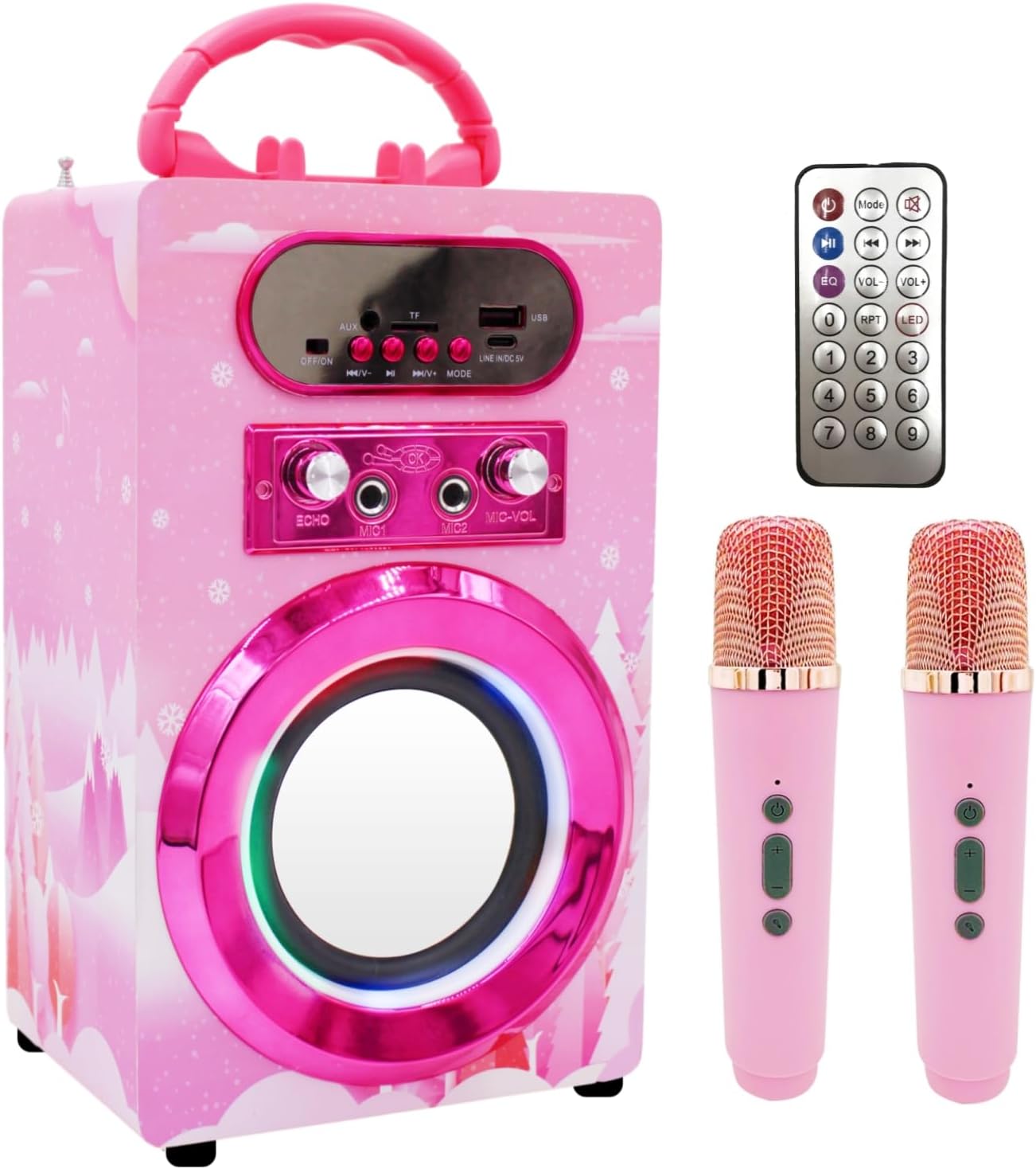Kids Bluetooth Karaoke Machine with 2 Microphones (Pink)