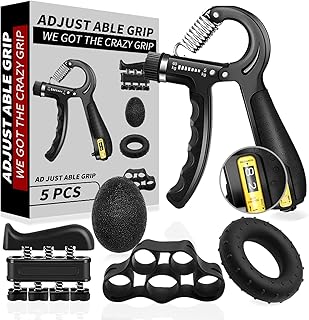 Smart Hand Grip Strengthener (5 Pack) Adjustable Resistance Hand Grip Strengthener 11-132 Lbs, Trainer Gym Muscle Fitness Training,Grip Ring & Stress Relief Grip Ball for Athletes