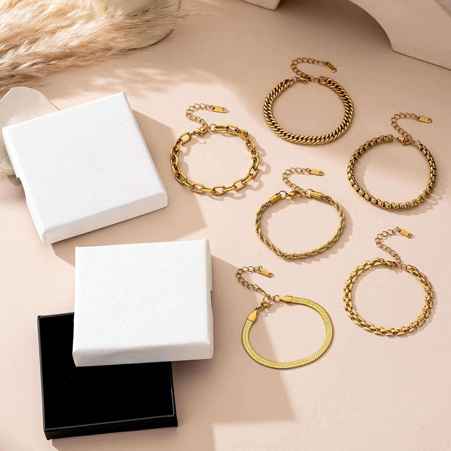 Gold Bracelets for Women, Trendy 14K Gold Dainty Bracelet Set Thin Stackable Cuban Link Paperclip Chain Bracelet Pack Fashion Summer Jewelry Gifts - Image 7