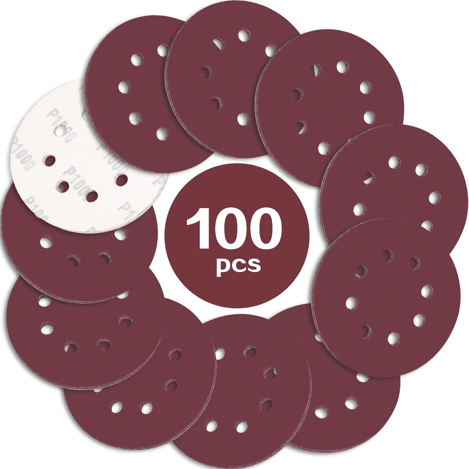 STEBRUAM 100 Stück Schleifpapier 125mm Klett 1000 körnung,Profi 125 Schleifscheiben Rund 8 Loch für Exzenterschleifer