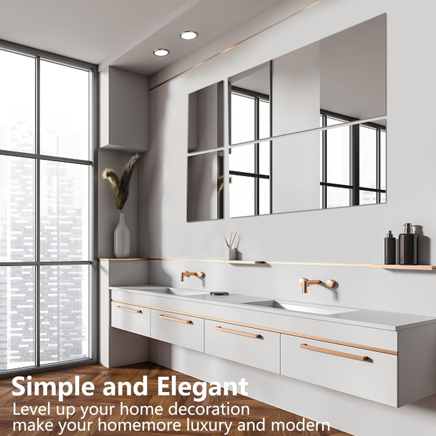 2Pcs 16 x 12'' Glass Wall Mirror Tile Self Adhesive Frameless High Clear Mirror Sheet Wall Decor for Bedroom, Living Room, Bathroom, Home Gym, Hallway, Door etc