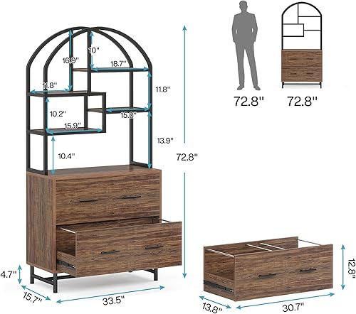 Miniatura 2 de Tribesigns Archivador arqueado de 2 cajones, archivador vertical grande con estantería, soporte de impresora industrial con estantes de