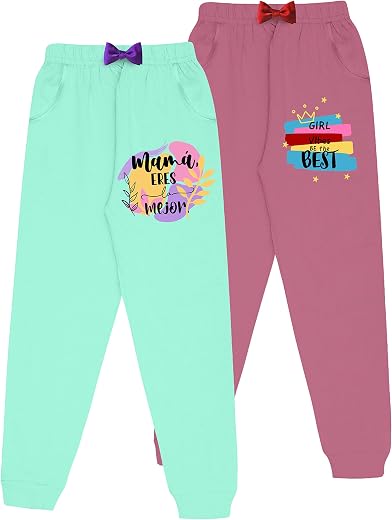 KYDA KIDS® Girls 100% Cotton Printed Track Pants with Pocket - Multicolor (Pack of 2)