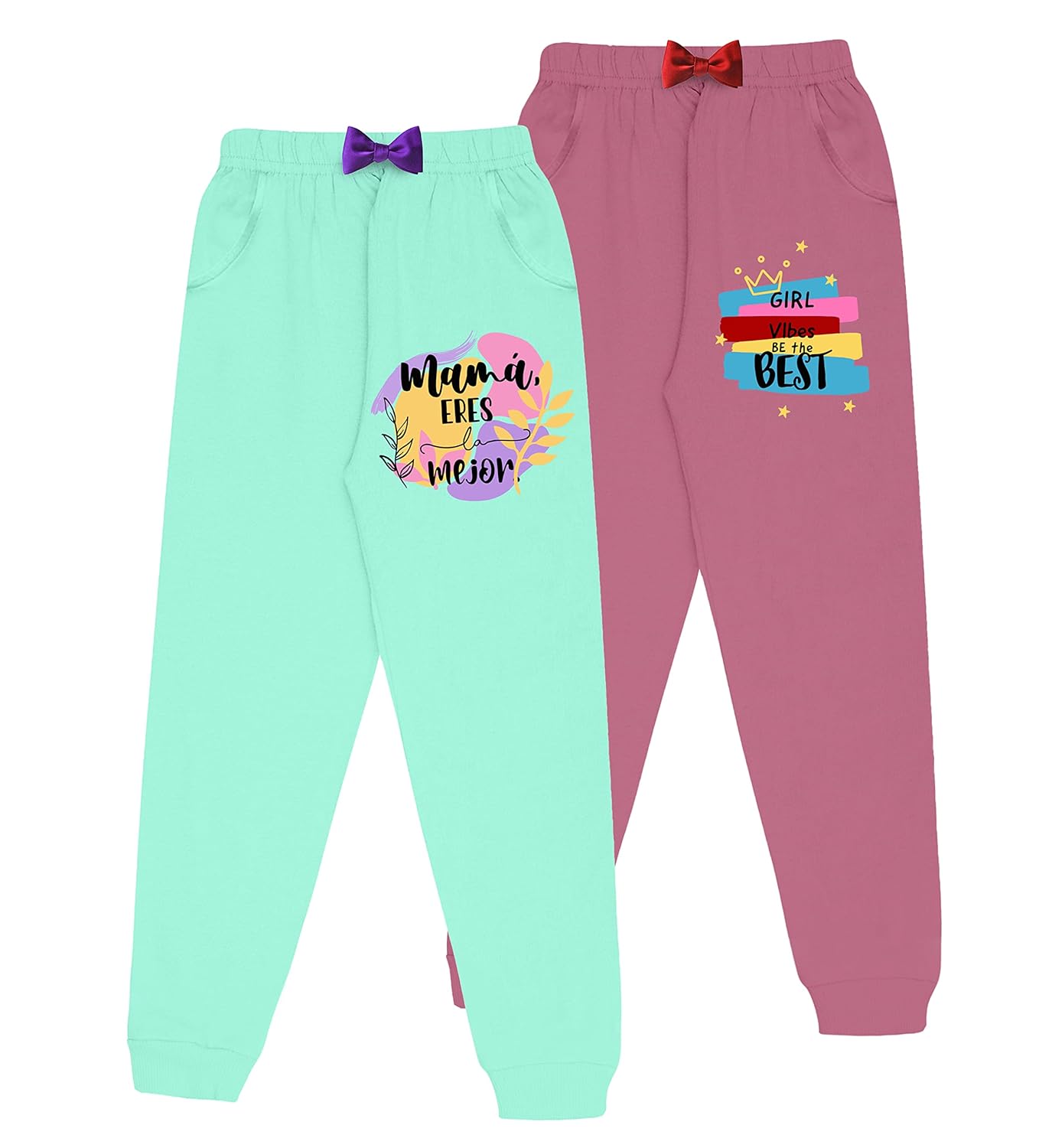 KYDA KIDS® Girls 100% Cotton Printed Track Pants with Pocket – Multicolor (Pack of 2) KYDA KIDS® Girls 100% Cotton Printed Track Pants with Pocket – Multicolor (Pack of 2)