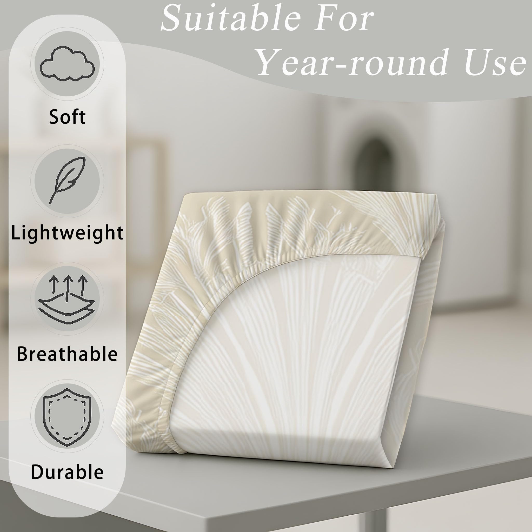 King Fitted Sheets - Bed Sheets Breathable and Luxury Microfibre Bedding Sets 160 x 200 cm, Scalloped Shell Patterns, Graceful Luxury Seamless Artistic, Hotel Style Master Bedroom