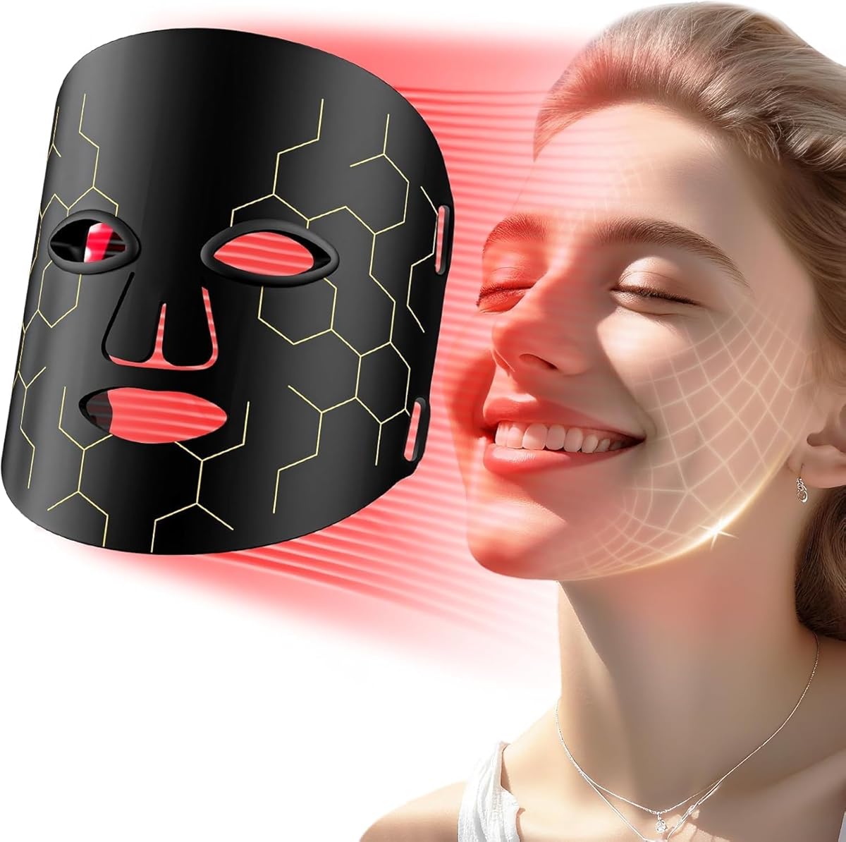 Red Light Therapy Mask for Face, 8 Modes LED Face Mask Light Therapy with 288 LEDs, 630nm & 850nm Infrared Light Therapy Mask at Home, Portable with Timer & 2600mAh Remote Control.