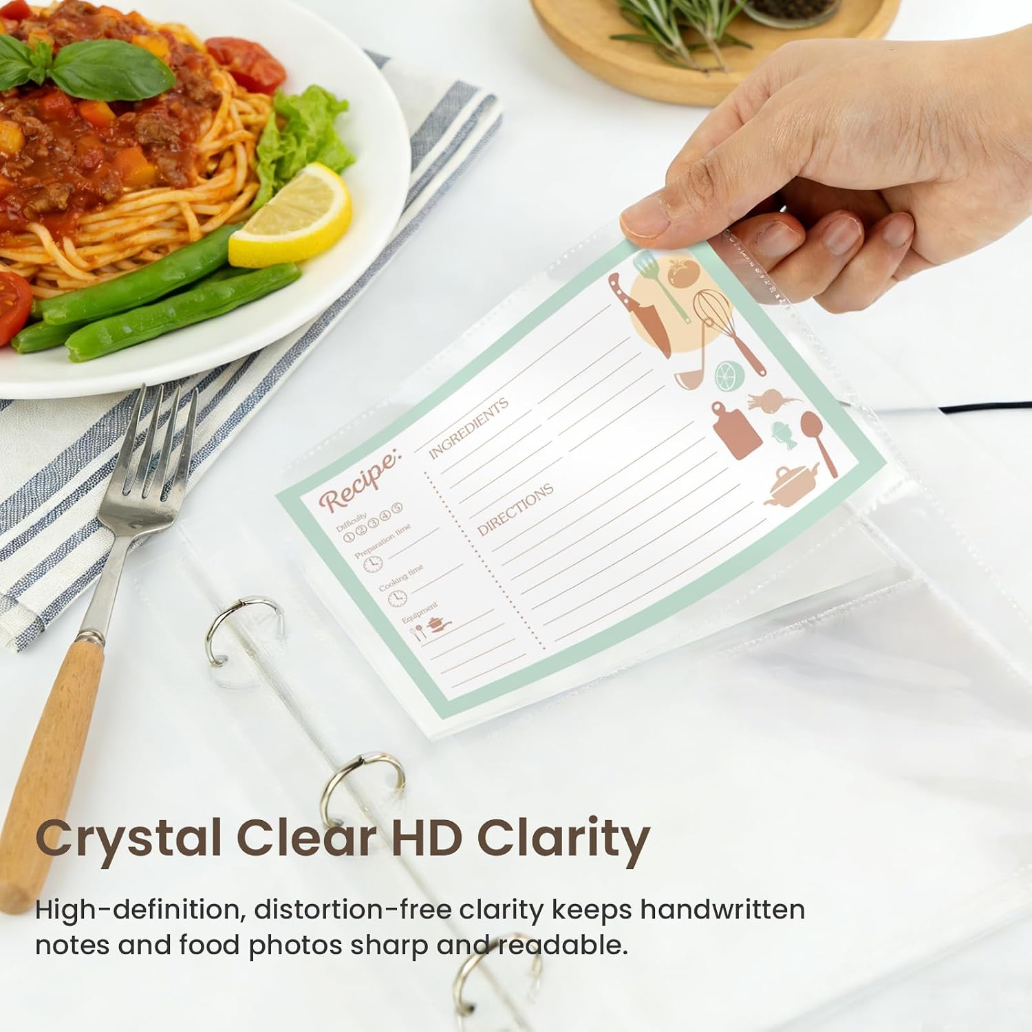 50 Pack Recipe Card Page Protectors, Page Size 6.9 x 8.7 in, 2 Pockets