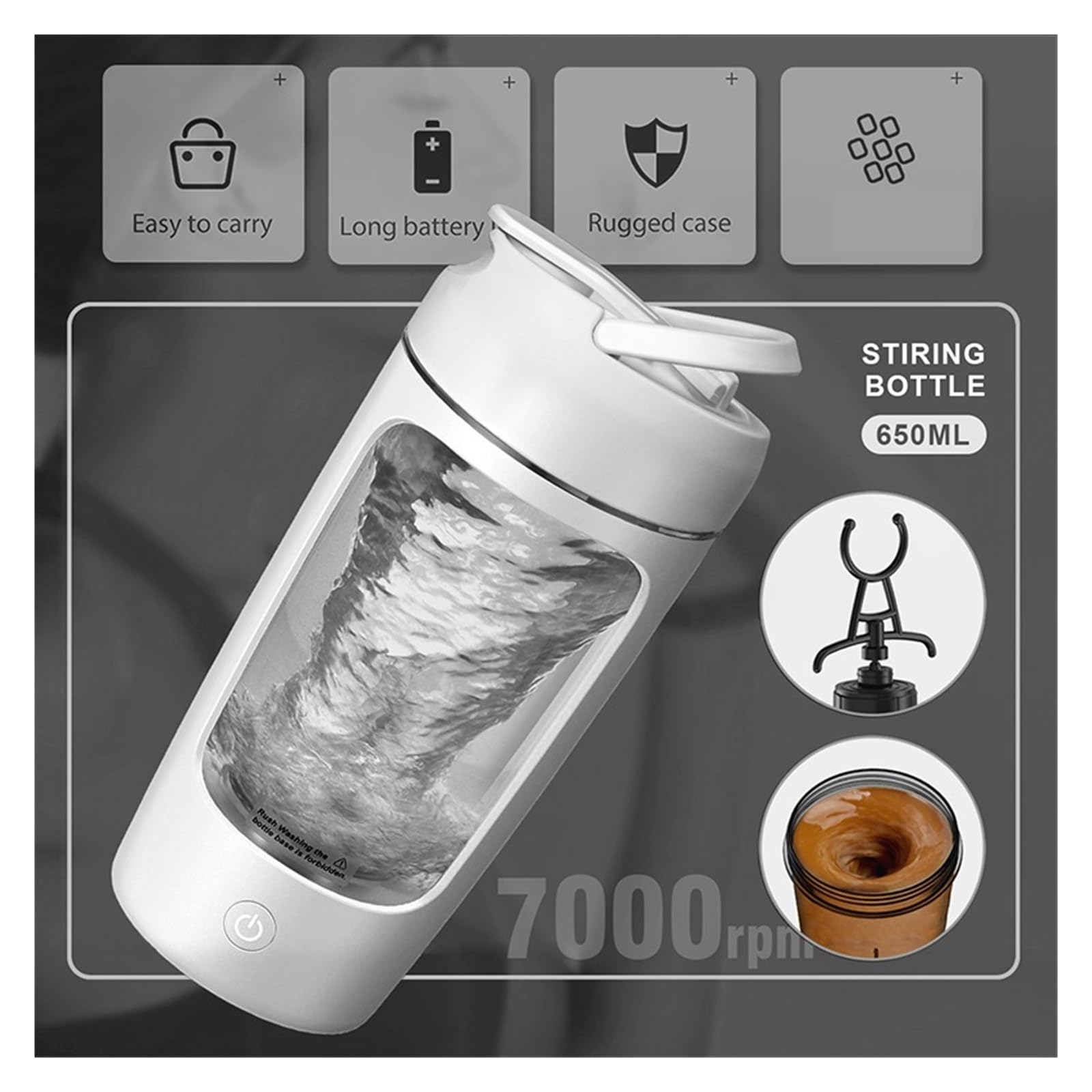 Selbstumrührender Becher, Elektrische Protein-Shaker-Flasche, Akku, Mixerbecher 650 Ml für Zuhause, Büro